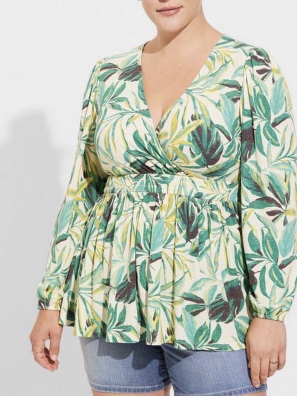 Torrid Puff Sleeve Babydoll Top Tropical Print